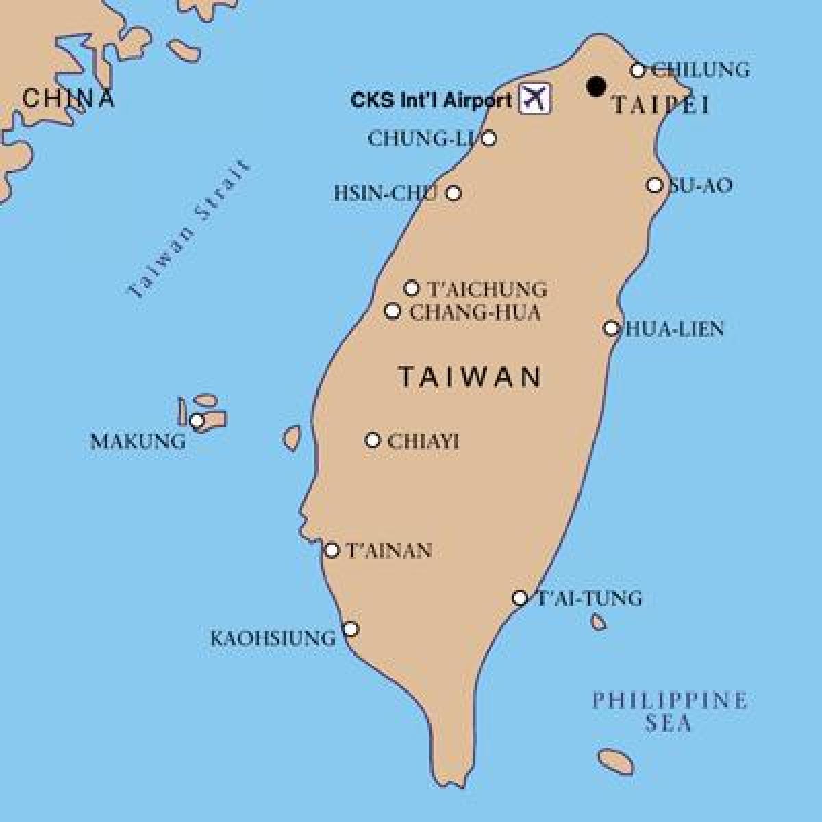 Тайвань міжнародний аеропорт на карті