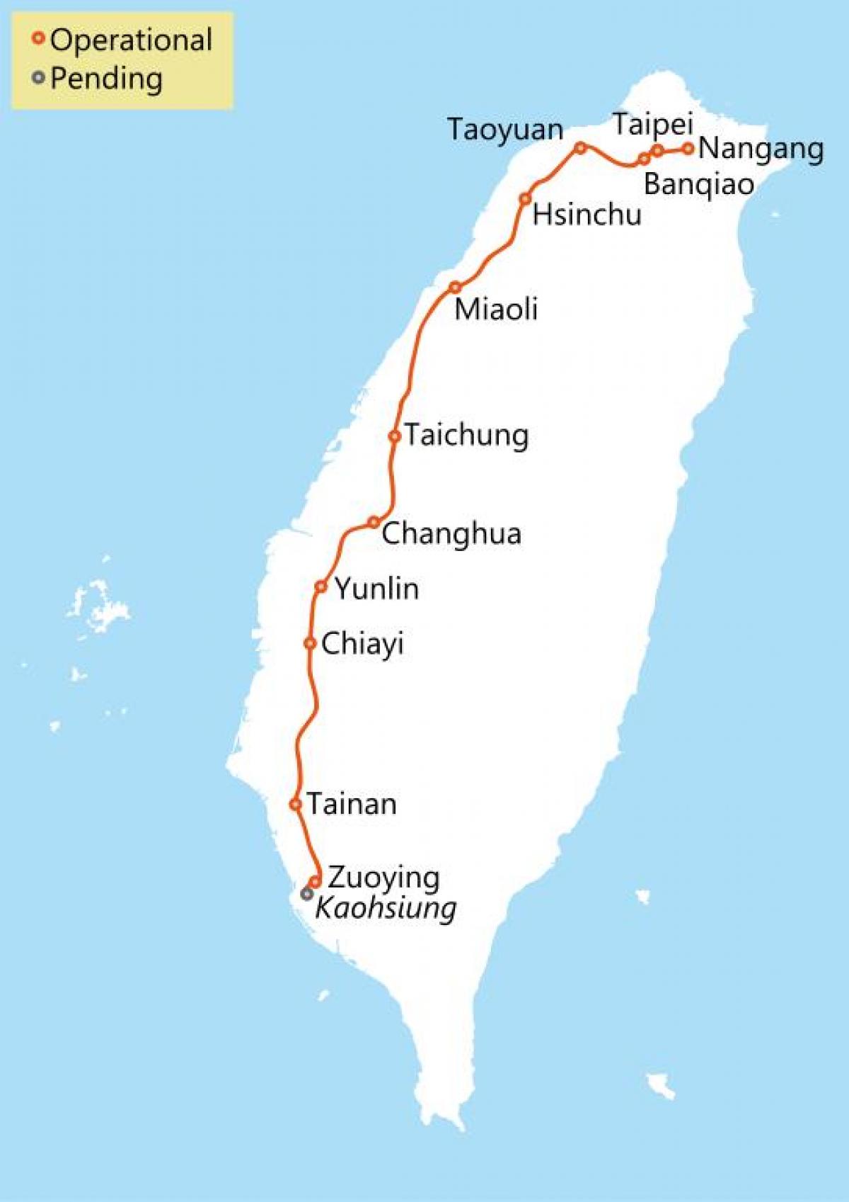 Тайванської високошвидкісної залізничної маршрут на карті