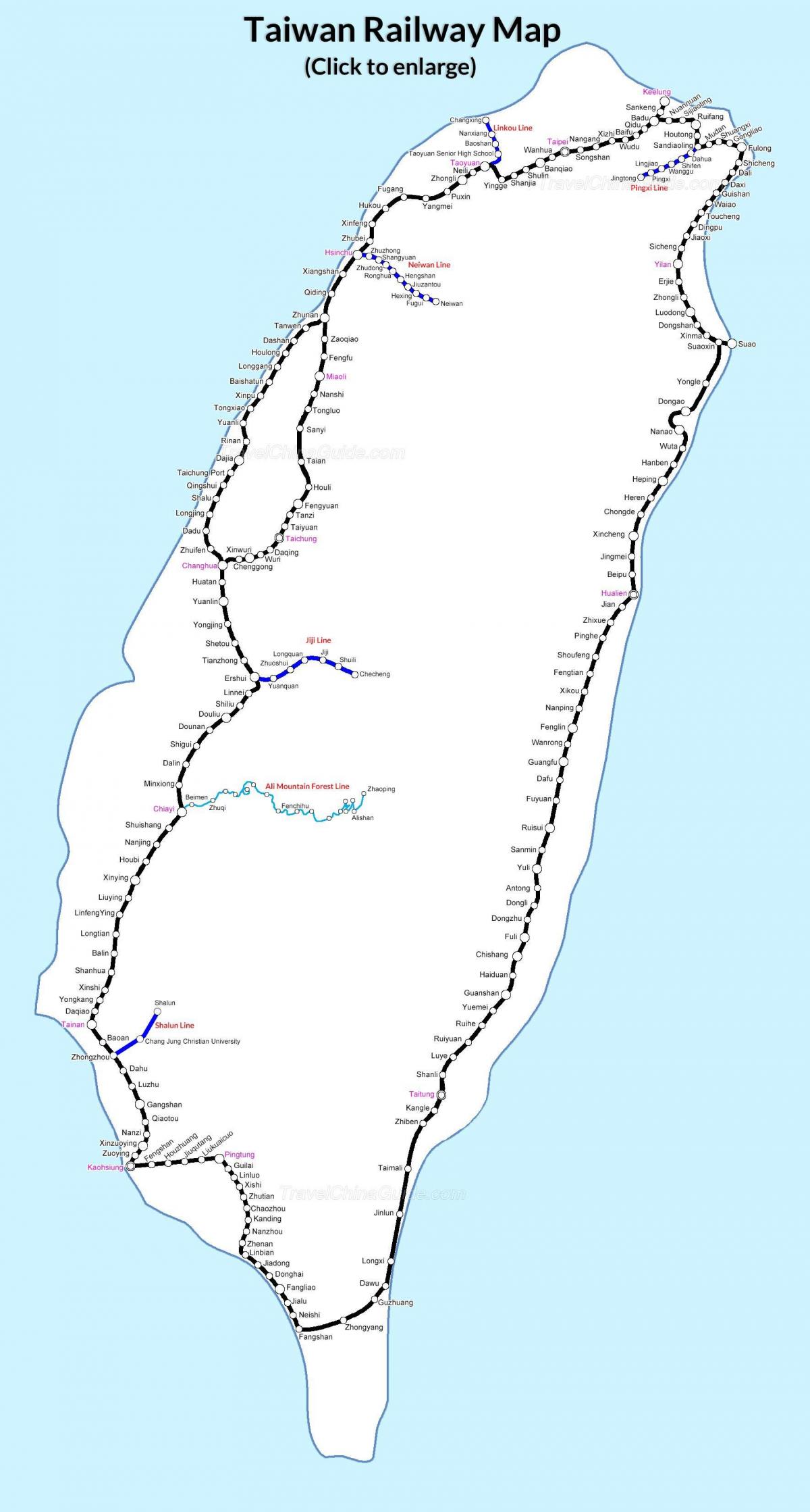карта залізниць Тайваню